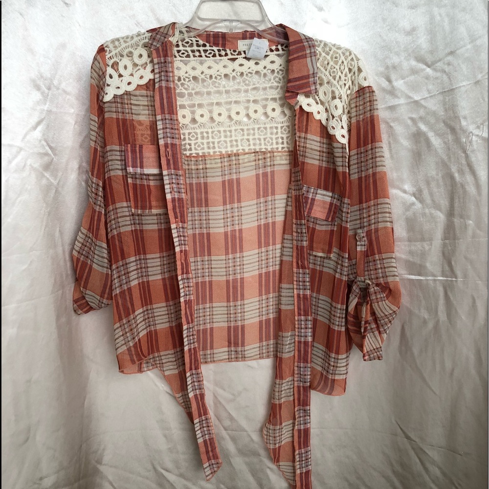 Plaid Tie Front Button Up Top